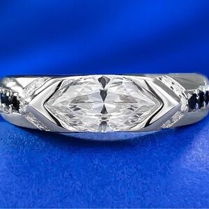 Italian Crafted 1CT Moissanite, Color D, & Lab Sapphires Sterling Silver Ring